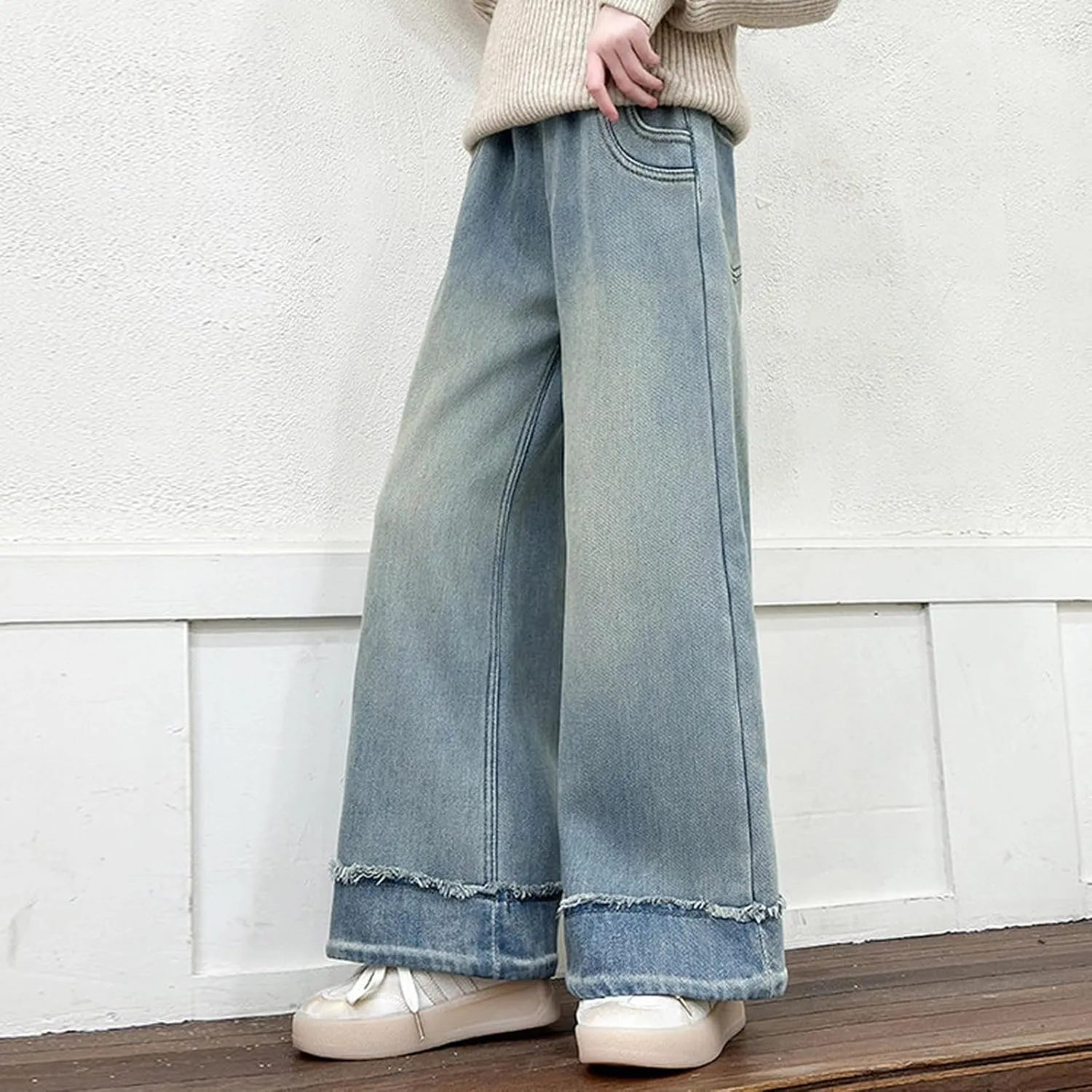 Spring Fashion Jeans for Girls Y2K Trendy Preppy Stretch High Waisted Denim Pants 2025 Casual Baggy Wide Leg Trousers