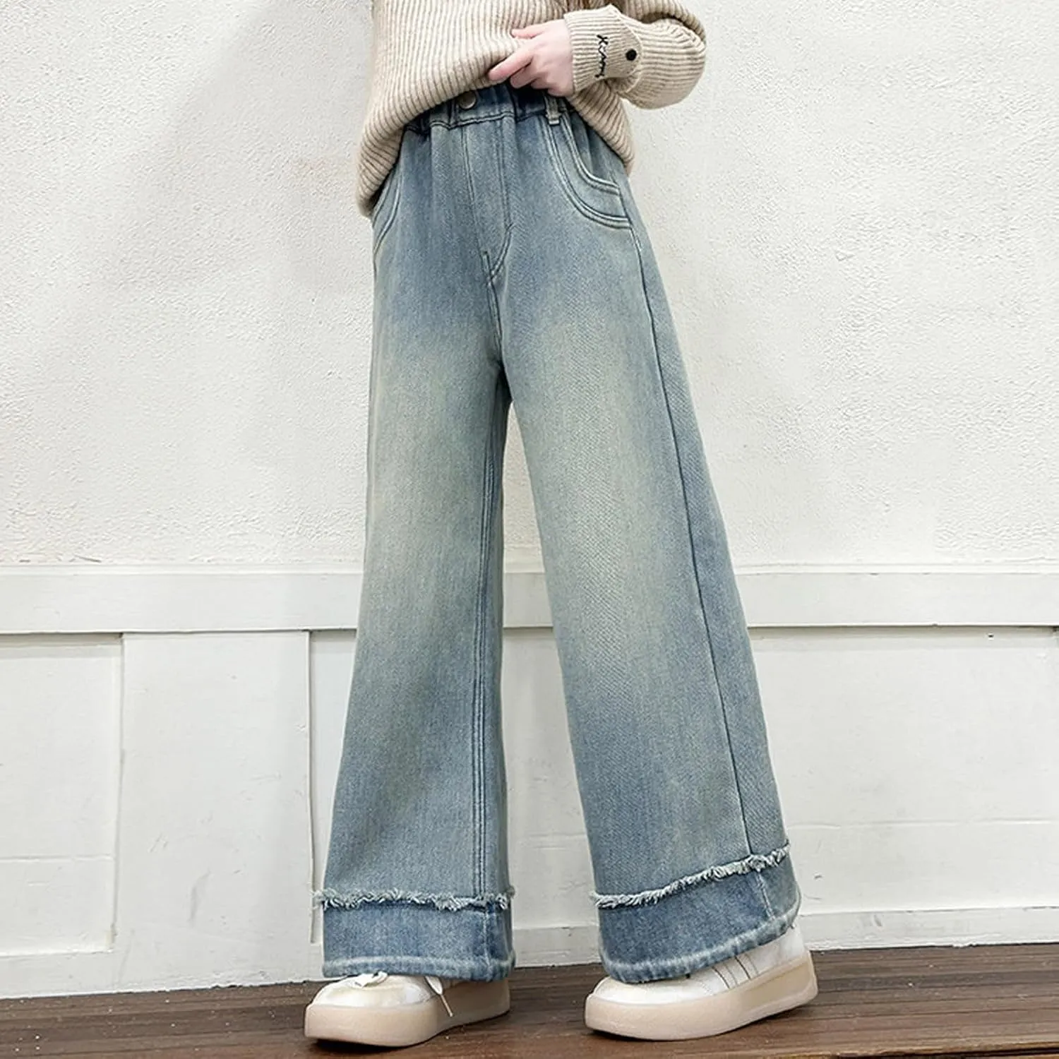 Spring Fashion Jeans for Girls Y2K Trendy Preppy Stretch High Waisted Denim Pants 2025 Casual Baggy Wide Leg Trousers