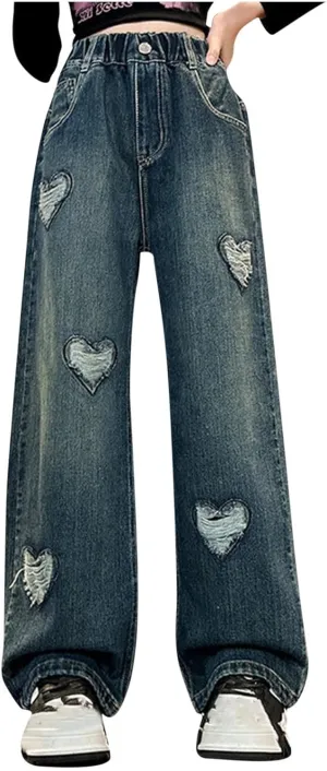 Spring Fashion Jeans for Girls Y2K Trendy Preppy Stretch High Waisted Denim Pants 2025 Casual Baggy Wide Leg Trousers