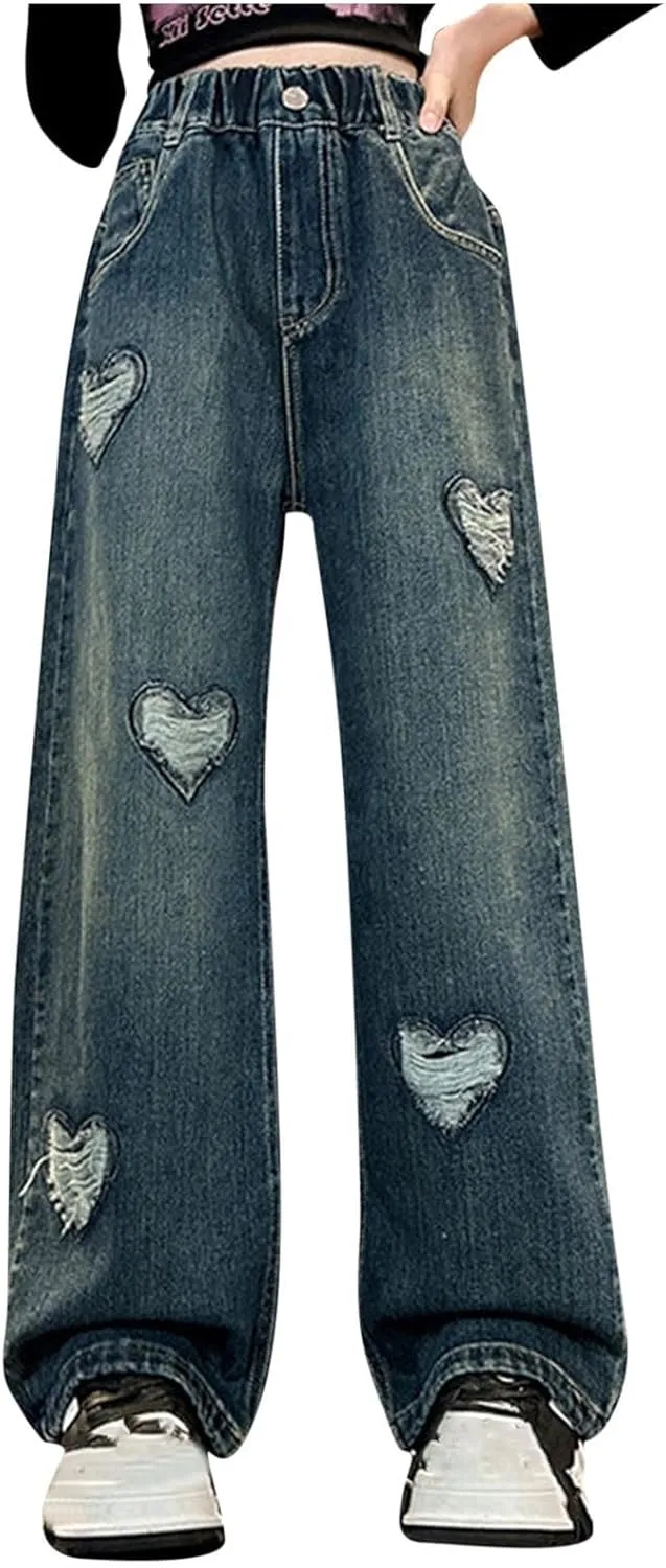 Spring Fashion Jeans for Girls Y2K Trendy Preppy Stretch High Waisted Denim Pants 2025 Casual Baggy Wide Leg Trousers