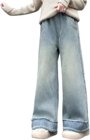 Spring Fashion Jeans for Girls Y2K Trendy Preppy Stretch High Waisted Denim Pants 2025 Casual Baggy Wide Leg Trousers