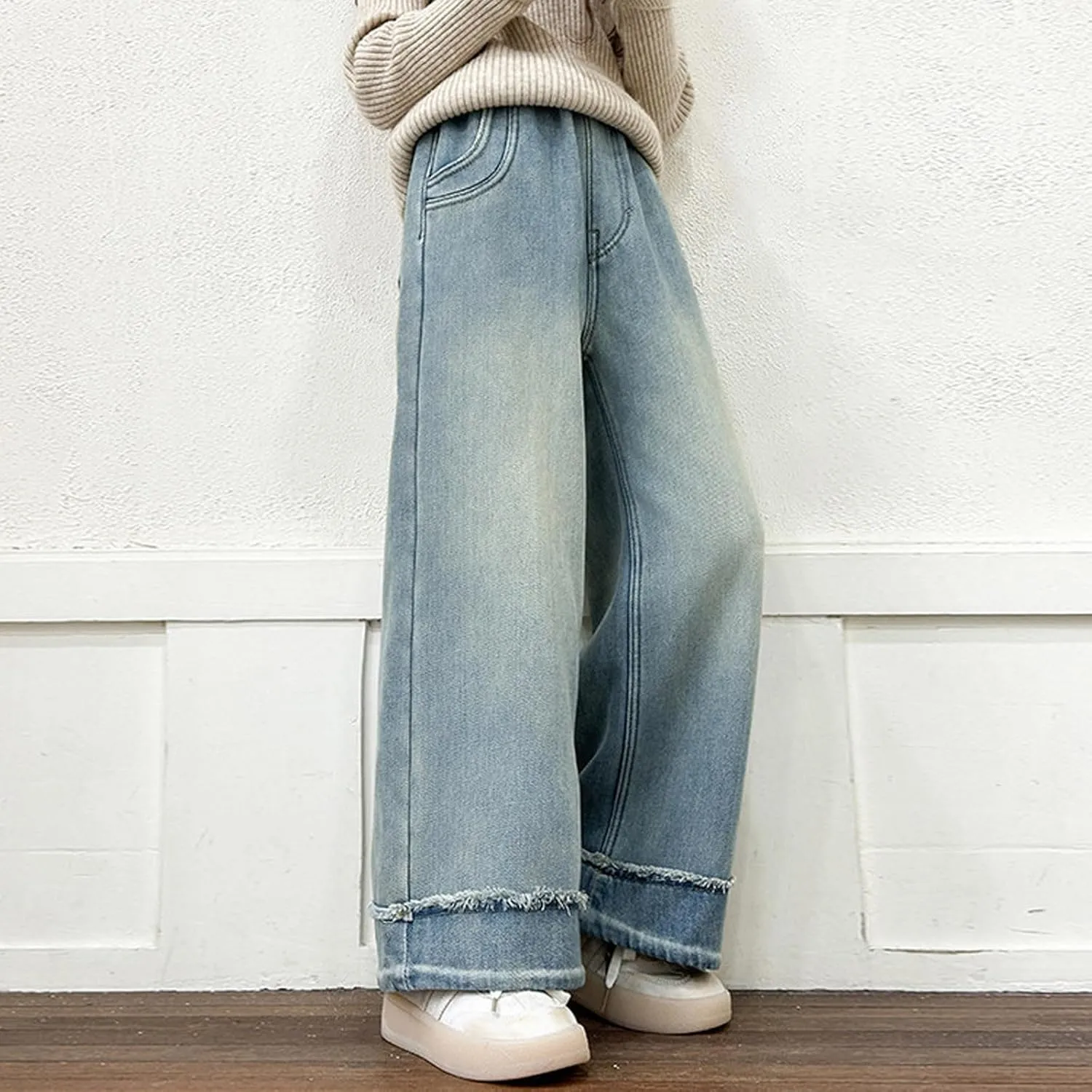 Spring Fashion Jeans for Girls Y2K Trendy Preppy Stretch High Waisted Denim Pants 2025 Casual Baggy Wide Leg Trousers