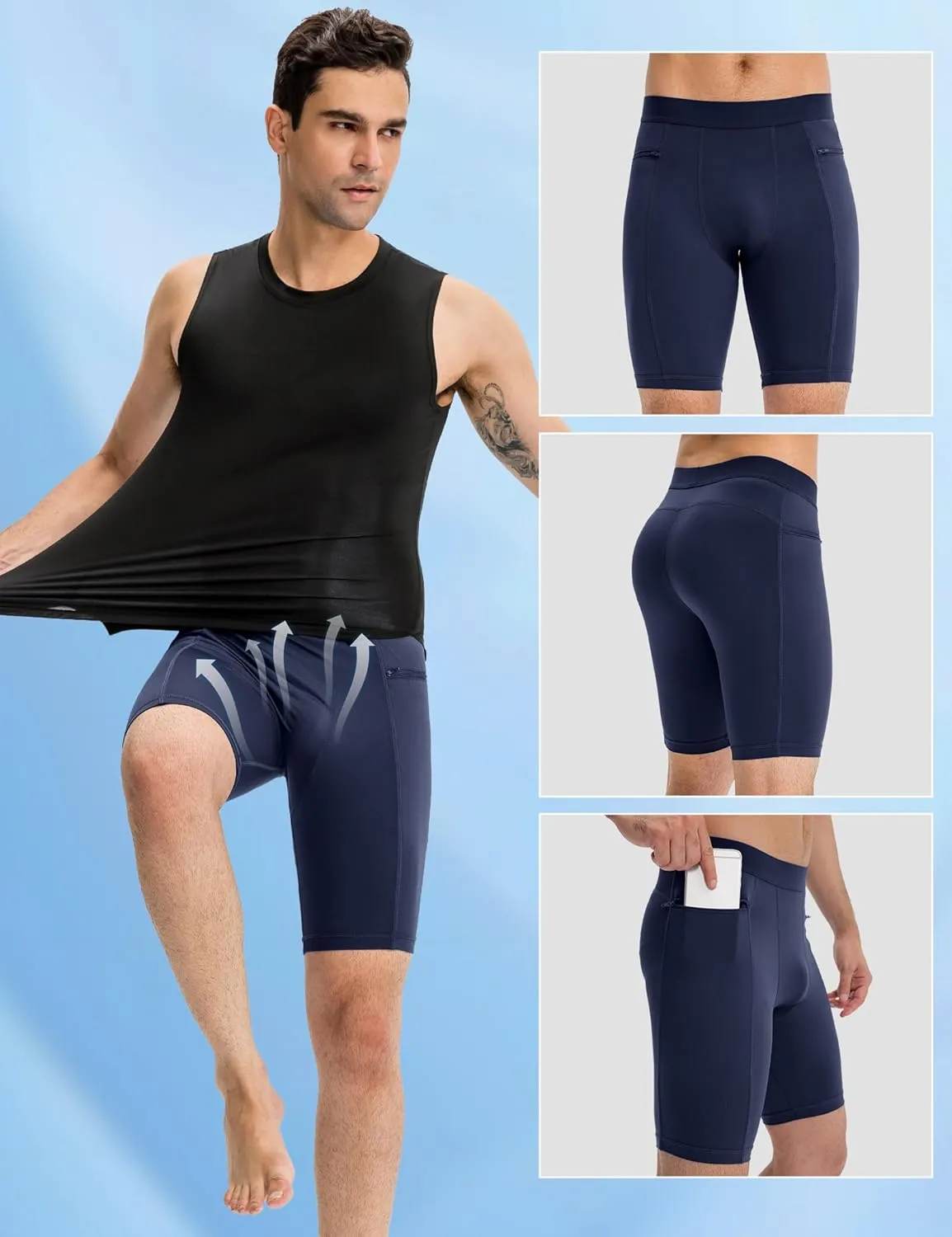 SPVISE Compression Shorts Men Spandex Running Workout Athletic Shorts Cooling Performance Underwear Shorts with Zipper Pocket