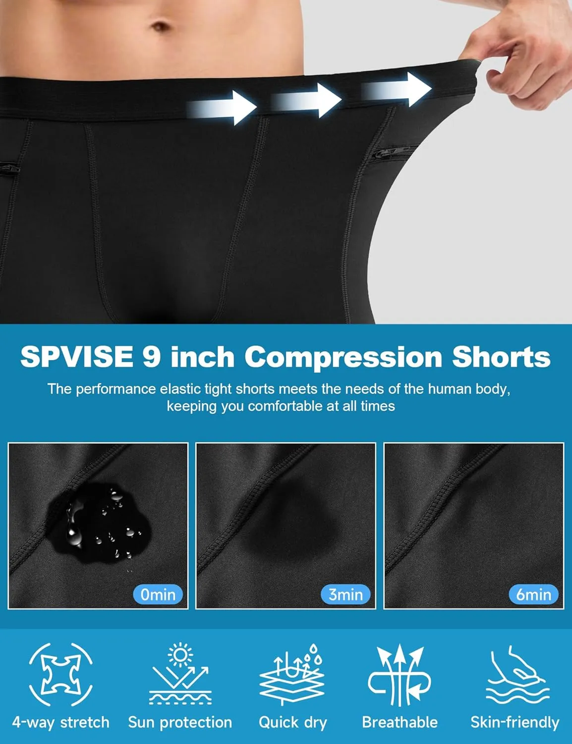 SPVISE Compression Shorts Men Spandex Running Workout Athletic Shorts Cooling Performance Underwear Shorts with Zipper Pocket