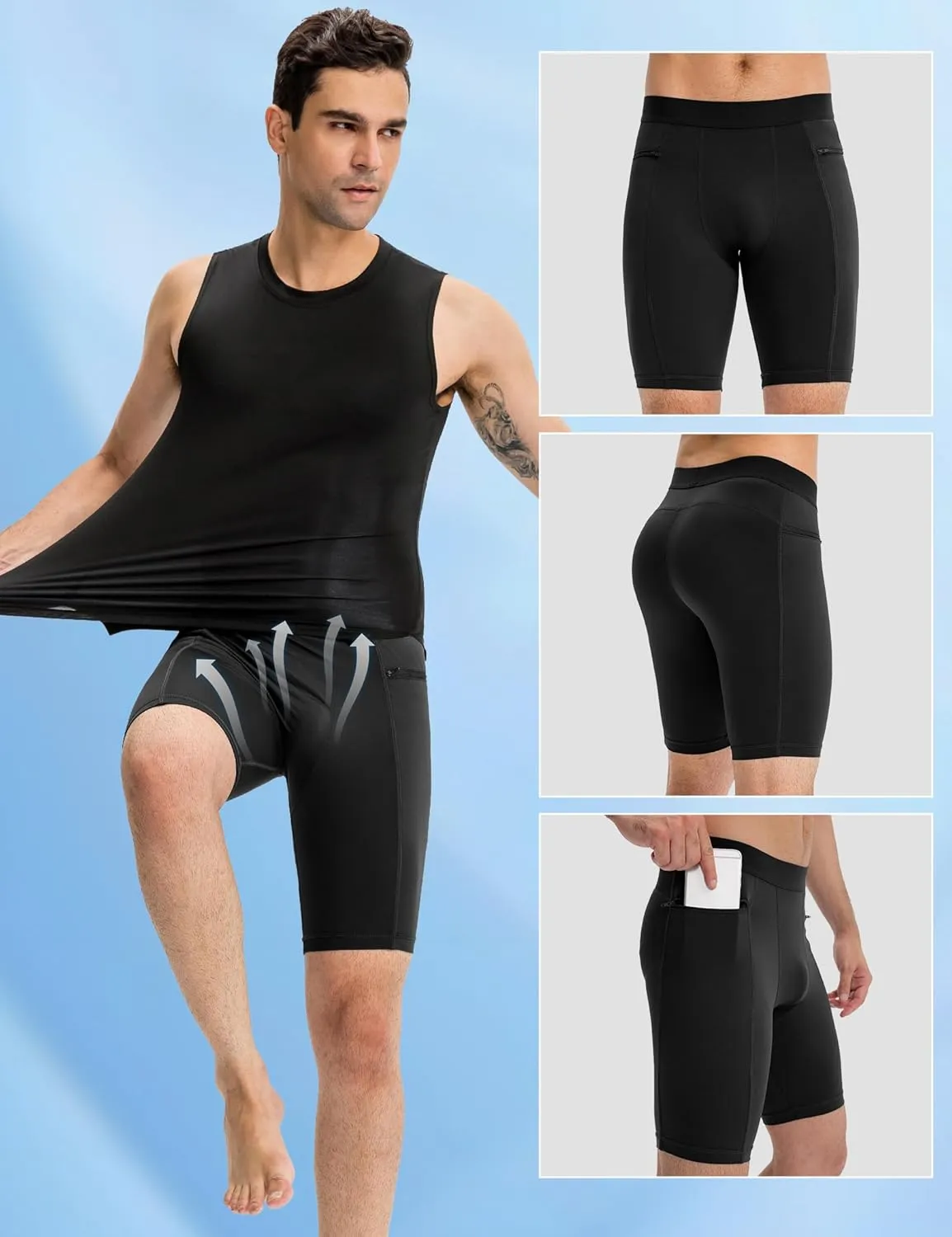 SPVISE Compression Shorts Men Spandex Running Workout Athletic Shorts Cooling Performance Underwear Shorts with Zipper Pocket