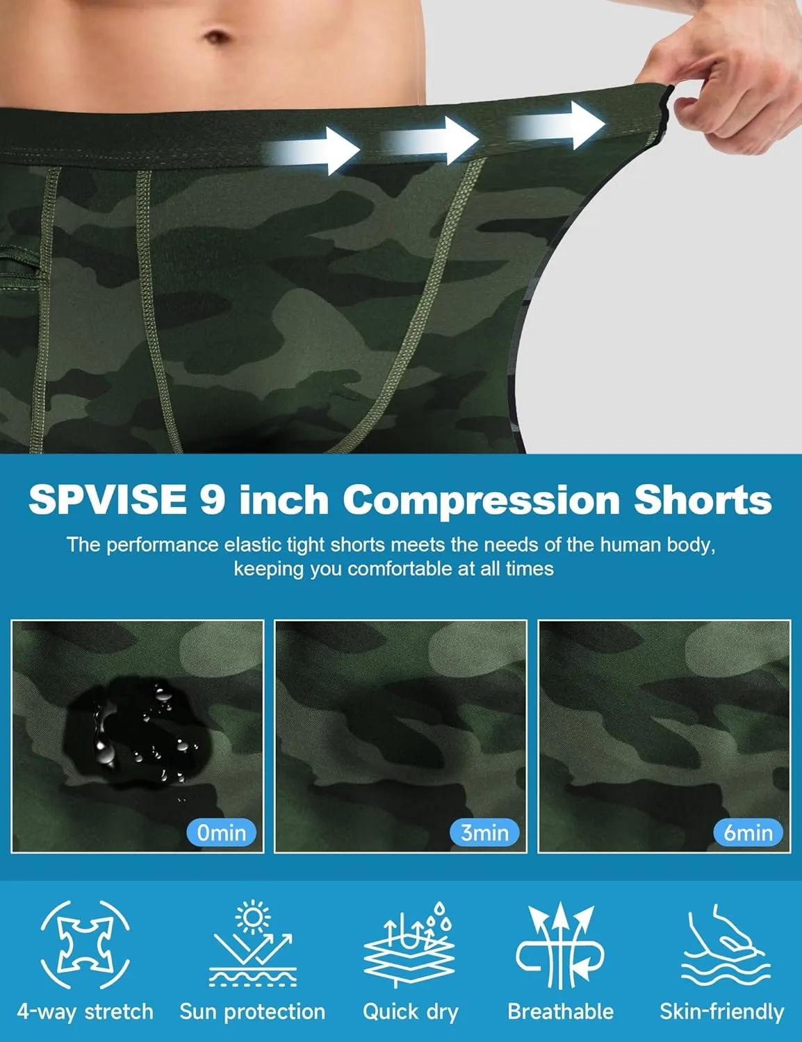 SPVISE Compression Shorts Men Spandex Running Workout Athletic Shorts Cooling Performance Underwear Shorts with Zipper Pocket