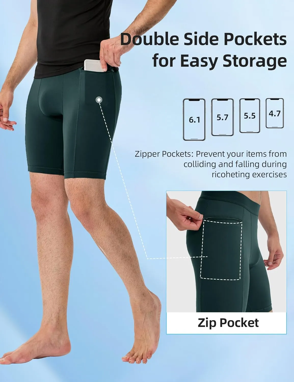 SPVISE Compression Shorts Men Spandex Running Workout Athletic Shorts Cooling Performance Underwear Shorts with Zipper Pocket