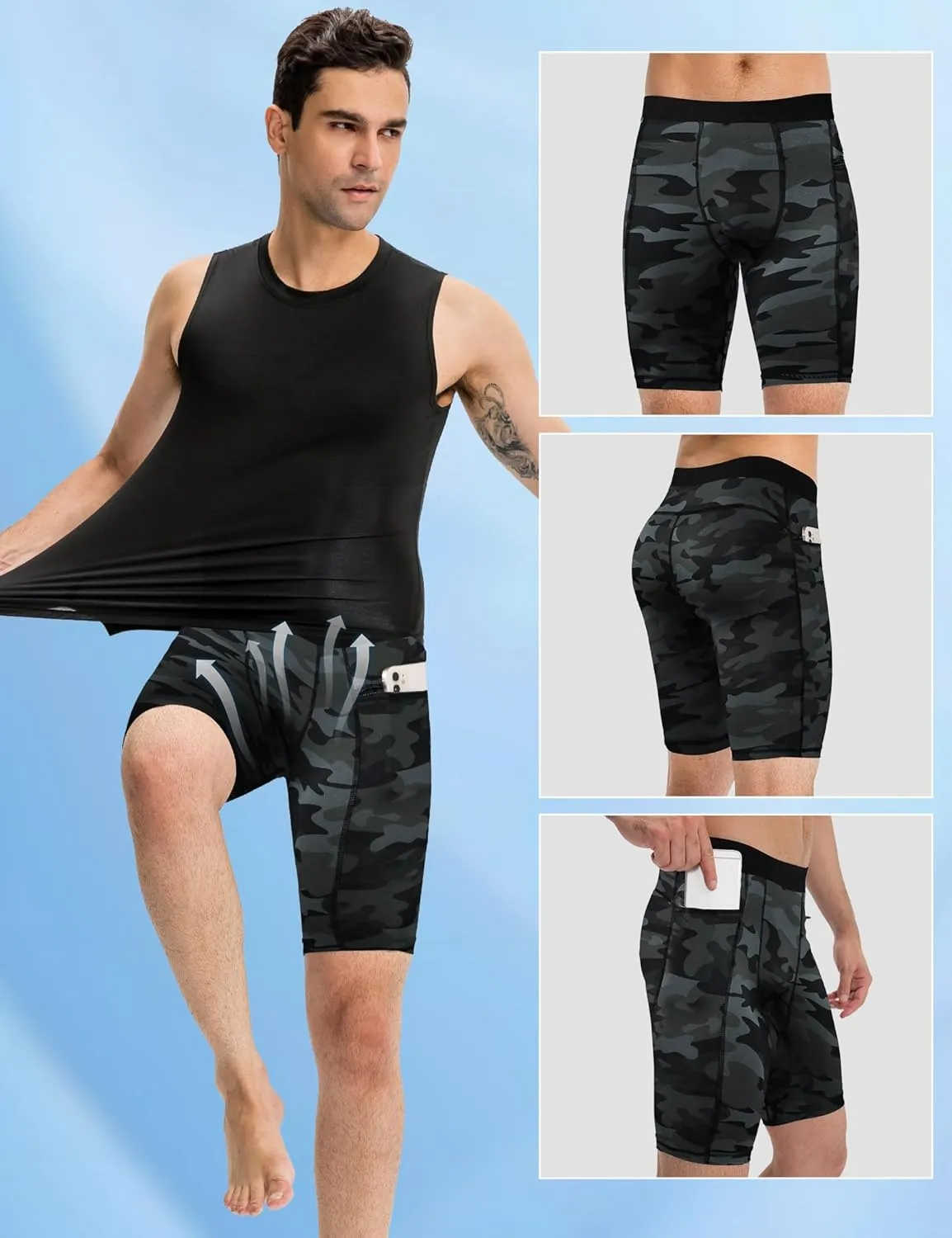 SPVISE Compression Shorts Men Spandex Running Workout Athletic Shorts Cooling Performance Underwear Shorts with Zipper Pocket