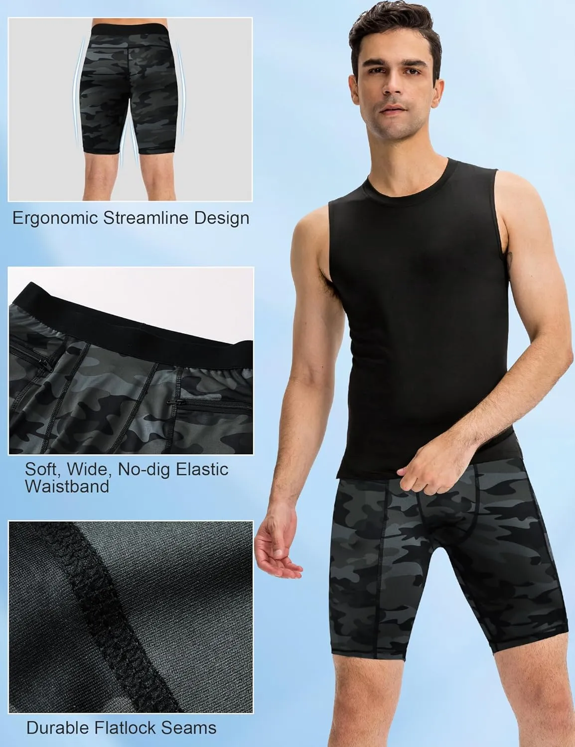 SPVISE Compression Shorts Men Spandex Running Workout Athletic Shorts Cooling Performance Underwear Shorts with Zipper Pocket