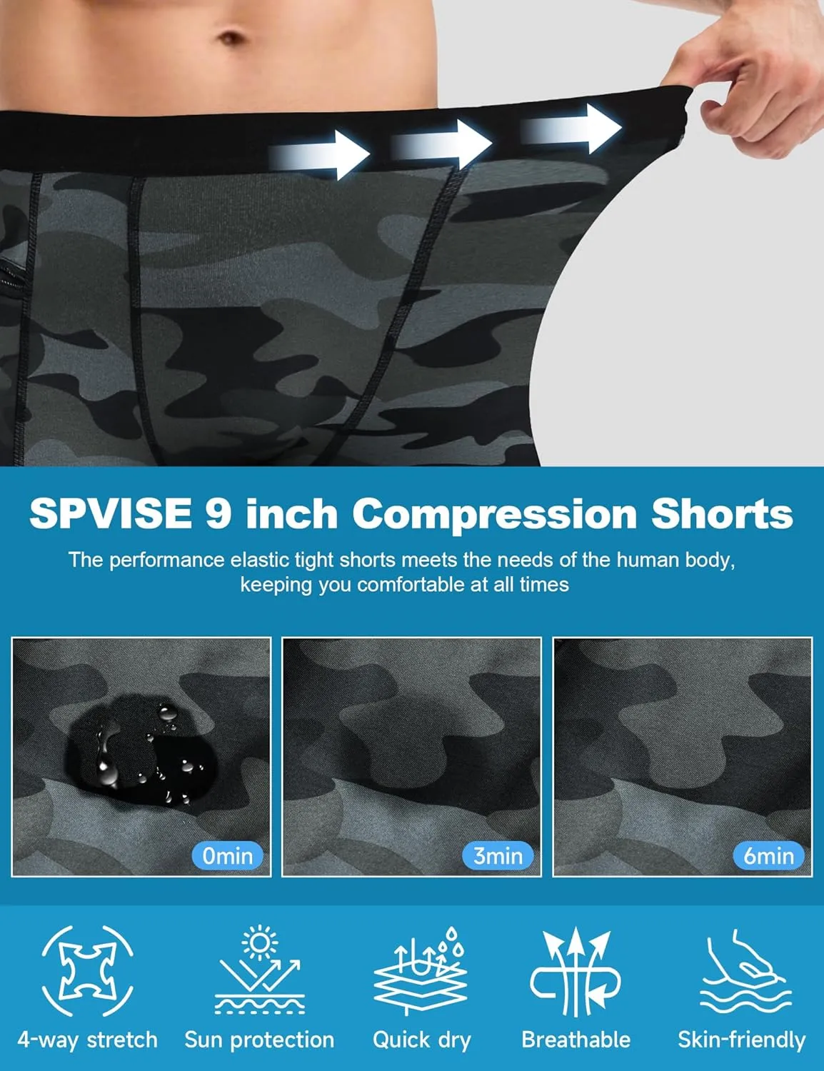SPVISE Compression Shorts Men Spandex Running Workout Athletic Shorts Cooling Performance Underwear Shorts with Zipper Pocket