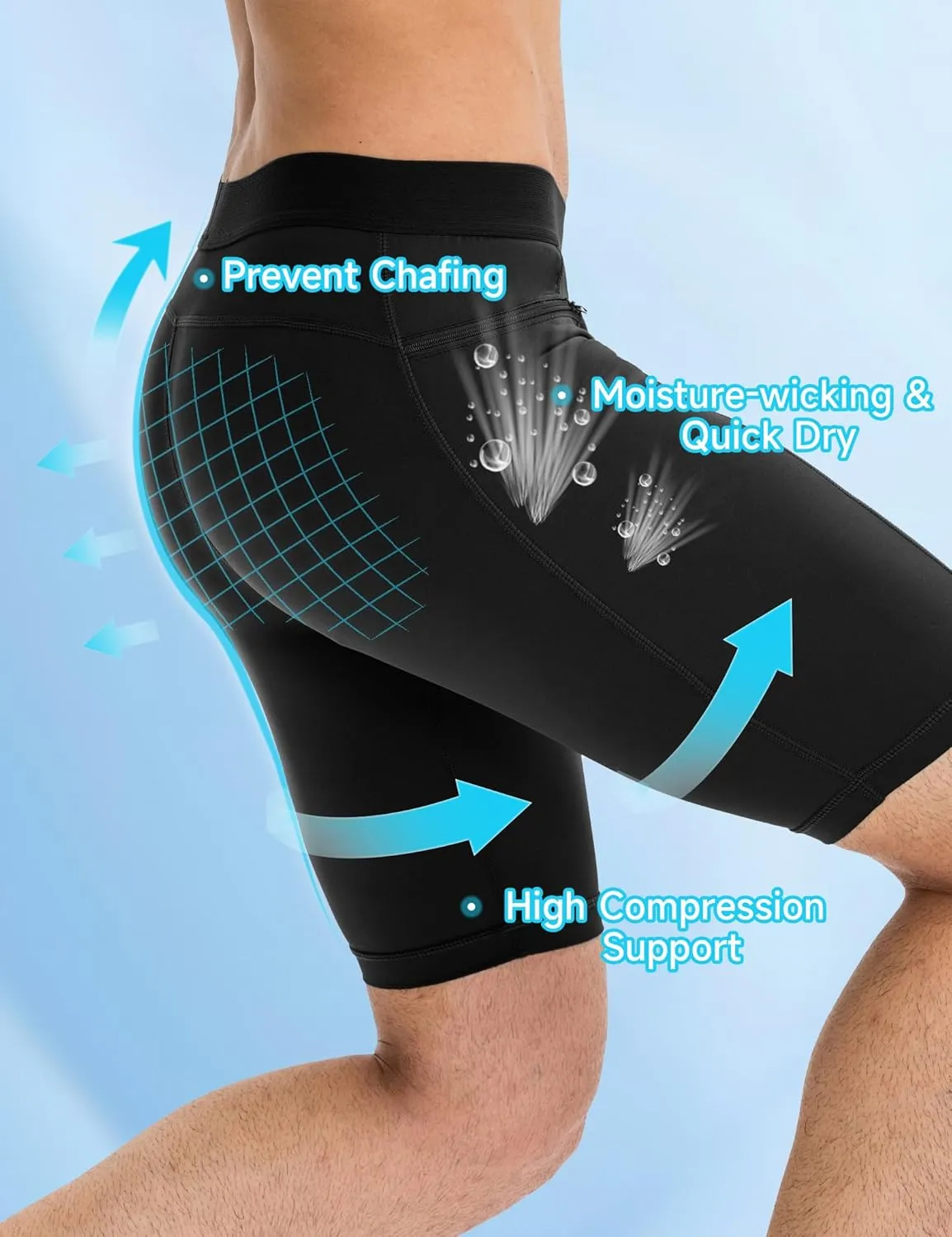 SPVISE Compression Shorts Men Spandex Running Workout Athletic Shorts Cooling Performance Underwear Shorts with Zipper Pocket