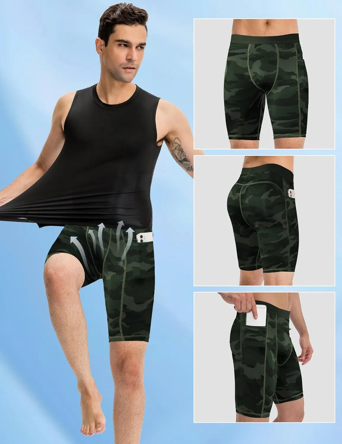 SPVISE Compression Shorts Men Spandex Running Workout Athletic Shorts Cooling Performance Underwear Shorts with Zipper Pocket