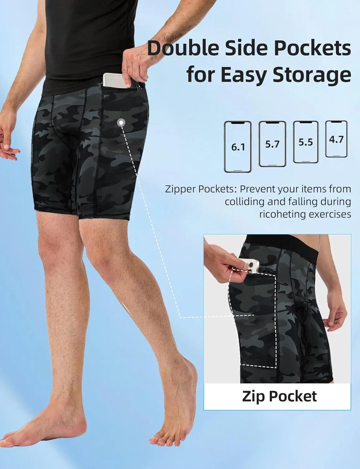 SPVISE Compression Shorts Men Spandex Running Workout Athletic Shorts Cooling Performance Underwear Shorts with Zipper Pocket