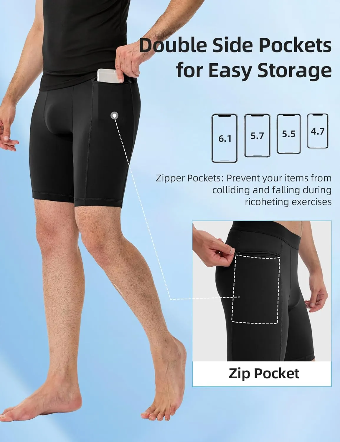 SPVISE Compression Shorts Men Spandex Running Workout Athletic Shorts Cooling Performance Underwear Shorts with Zipper Pocket