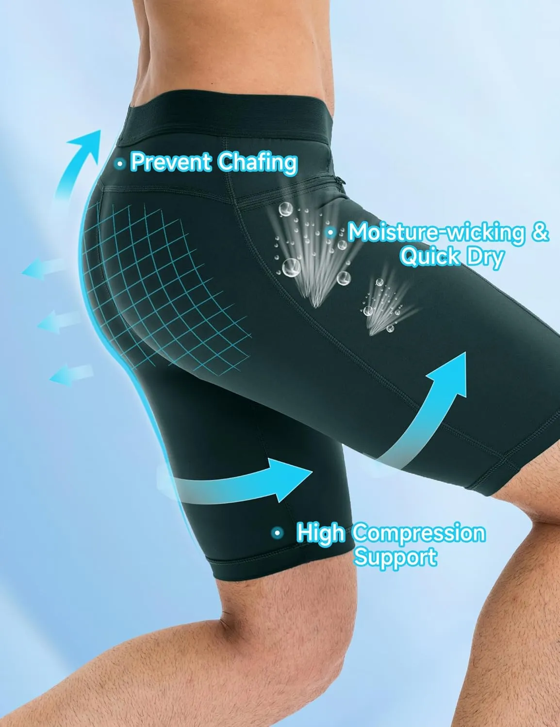 SPVISE Compression Shorts Men Spandex Running Workout Athletic Shorts Cooling Performance Underwear Shorts with Zipper Pocket