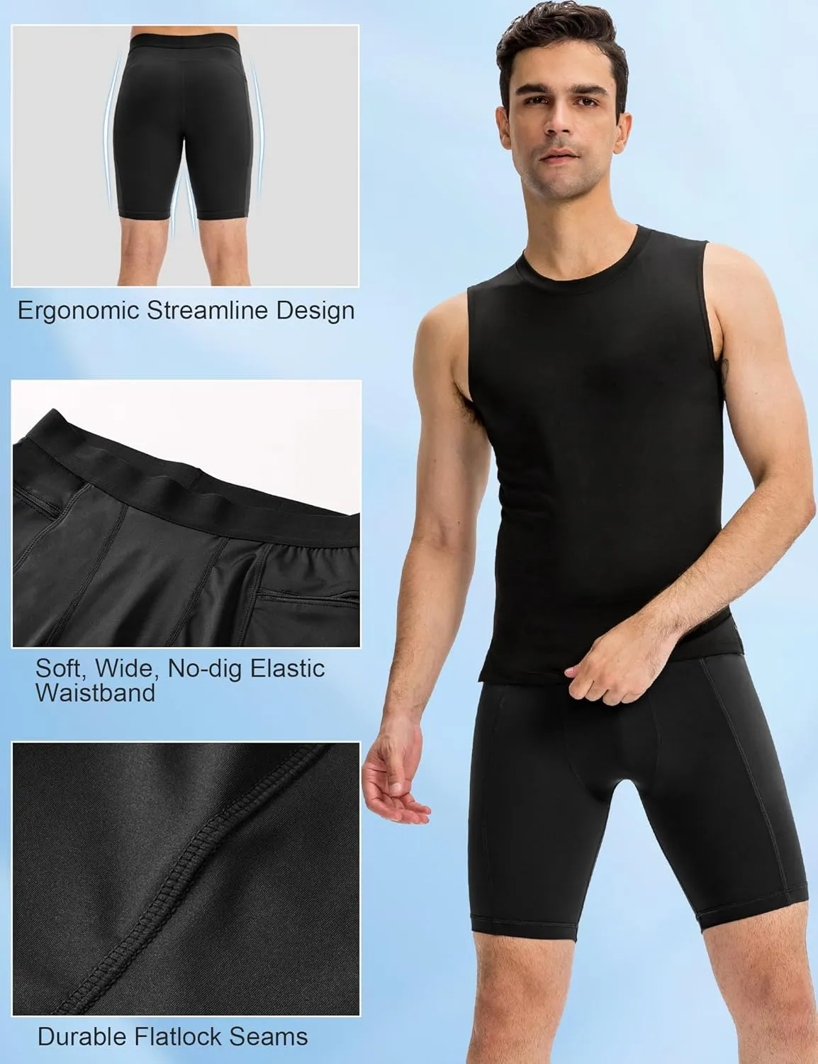 SPVISE Compression Shorts Men Spandex Running Workout Athletic Shorts Cooling Performance Underwear Shorts with Zipper Pocket