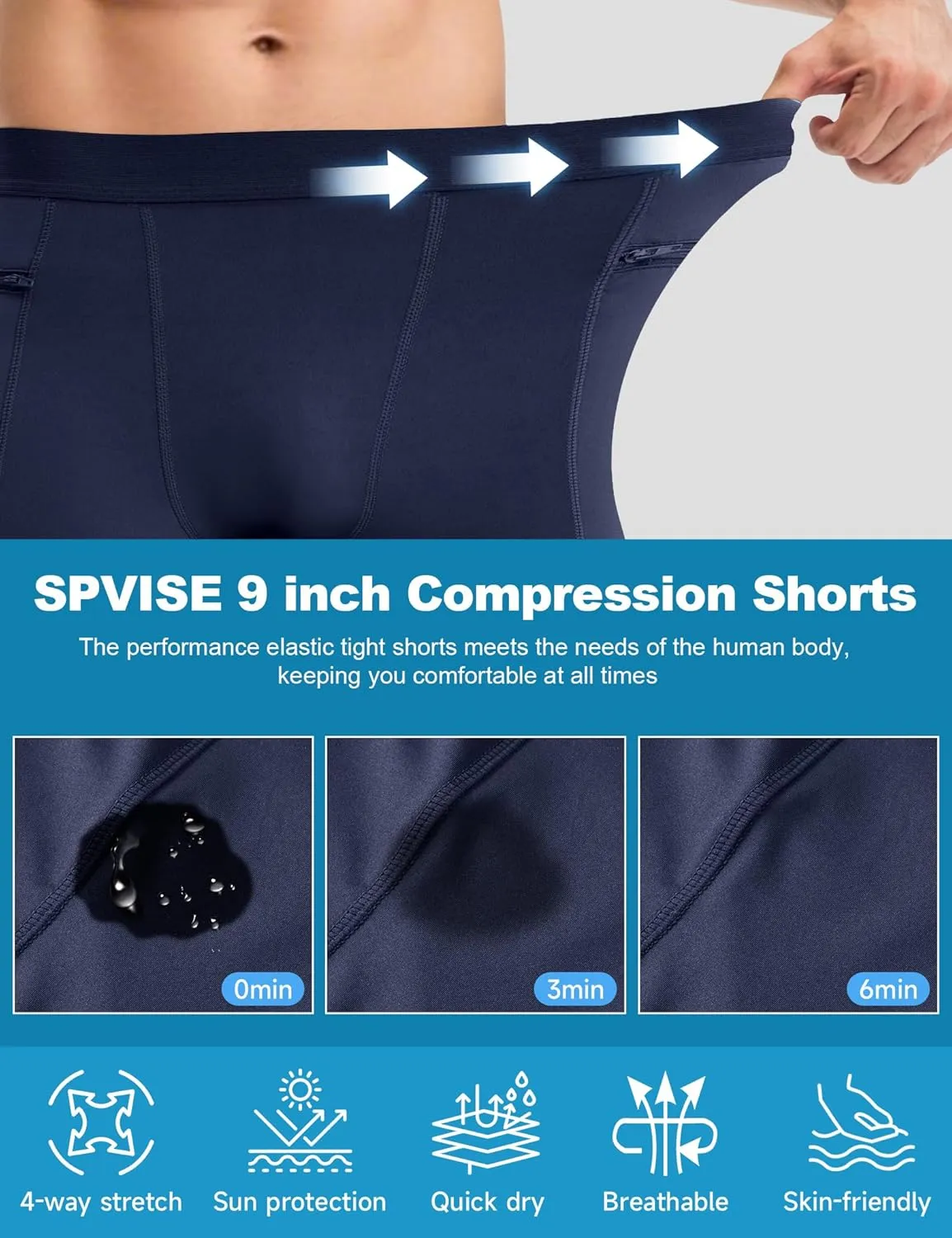 SPVISE Compression Shorts Men Spandex Running Workout Athletic Shorts Cooling Performance Underwear Shorts with Zipper Pocket