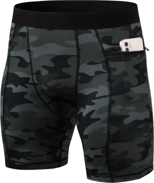 SPVISE Compression Shorts Men Spandex Running Workout Athletic Shorts Cooling Performance Underwear Shorts with Zipper Pocket