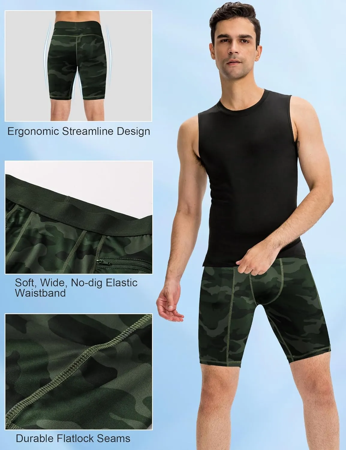 SPVISE Compression Shorts Men Spandex Running Workout Athletic Shorts Cooling Performance Underwear Shorts with Zipper Pocket