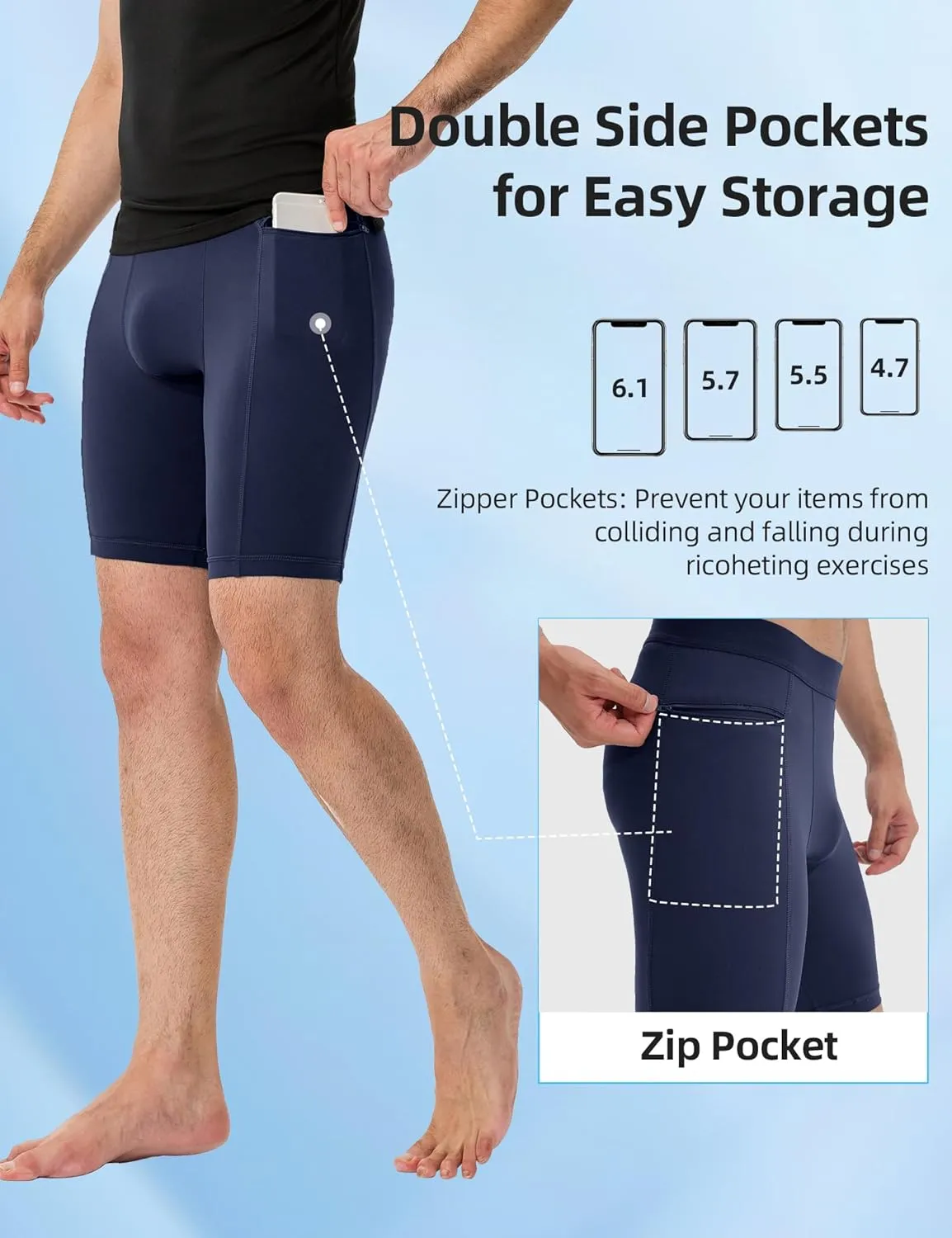 SPVISE Compression Shorts Men Spandex Running Workout Athletic Shorts Cooling Performance Underwear Shorts with Zipper Pocket