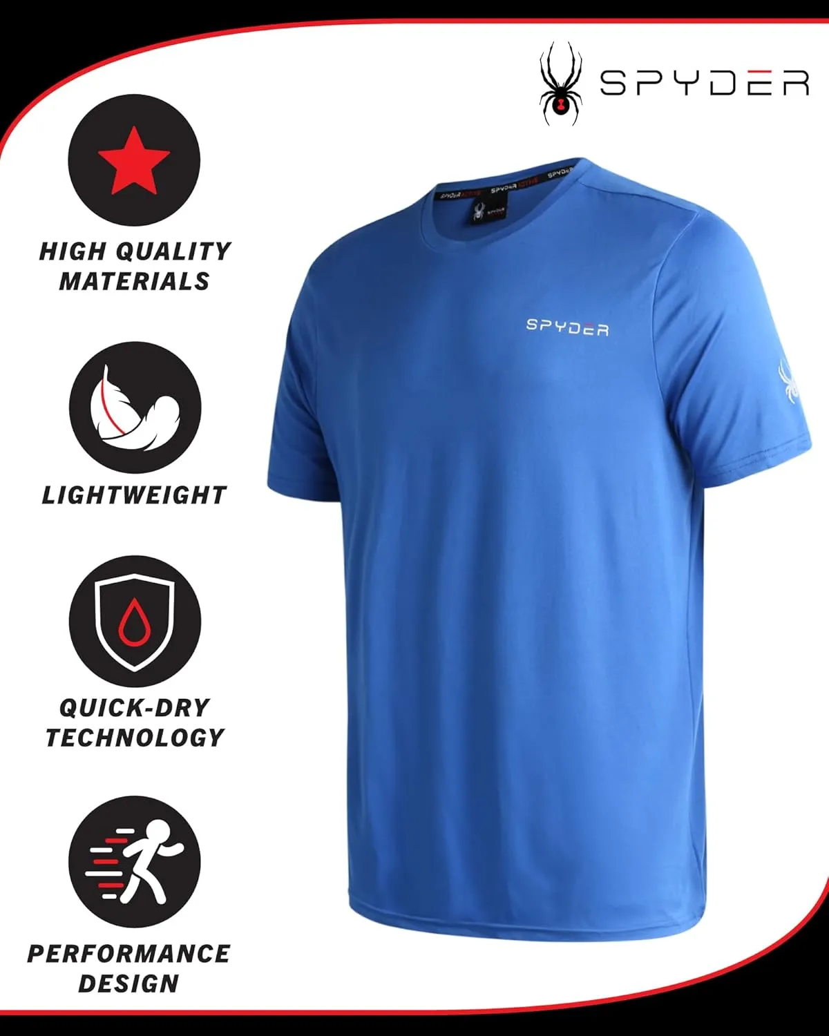 Spyder Men's Active Shirt - Fitted Short Sleeve Crewneck Performance Training Shirt - Dry Fit Workout Shirt for Men (S-XL)