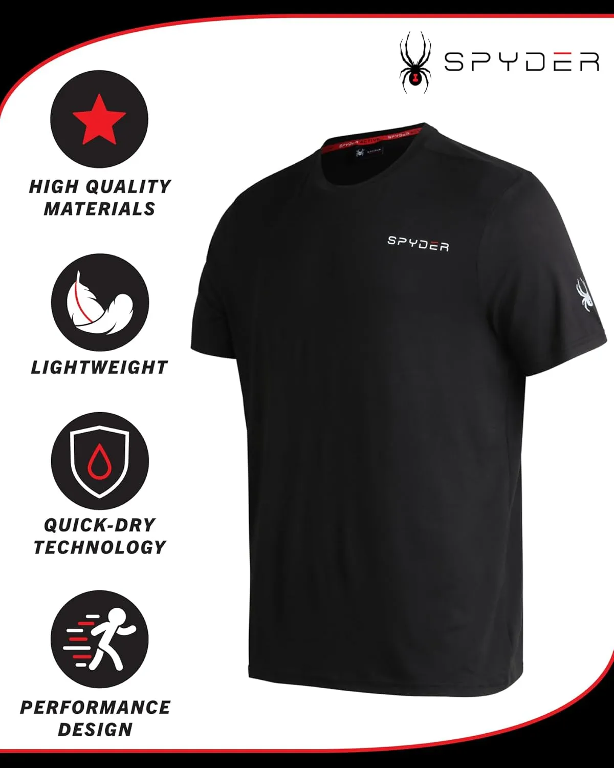 Spyder Men's Active Shirt - Fitted Short Sleeve Crewneck Performance Training Shirt - Dry Fit Workout Shirt for Men (S-XL)