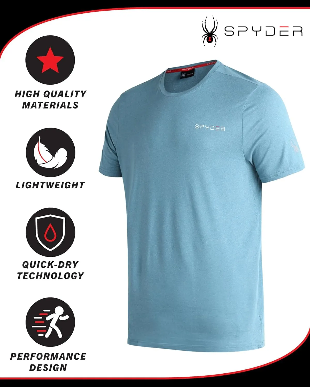 Spyder Men's Active Shirt - Fitted Short Sleeve Crewneck Performance Training Shirt - Dry Fit Workout Shirt for Men (S-XL)
