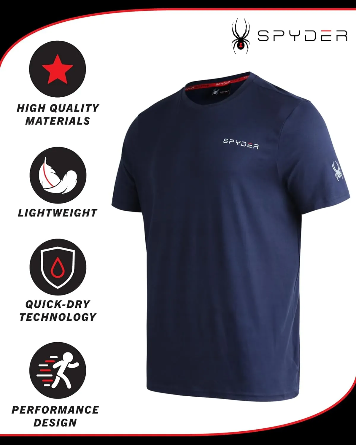 Spyder Men's Active Shirt - Fitted Short Sleeve Crewneck Performance Training Shirt - Dry Fit Workout Shirt for Men (S-XL)