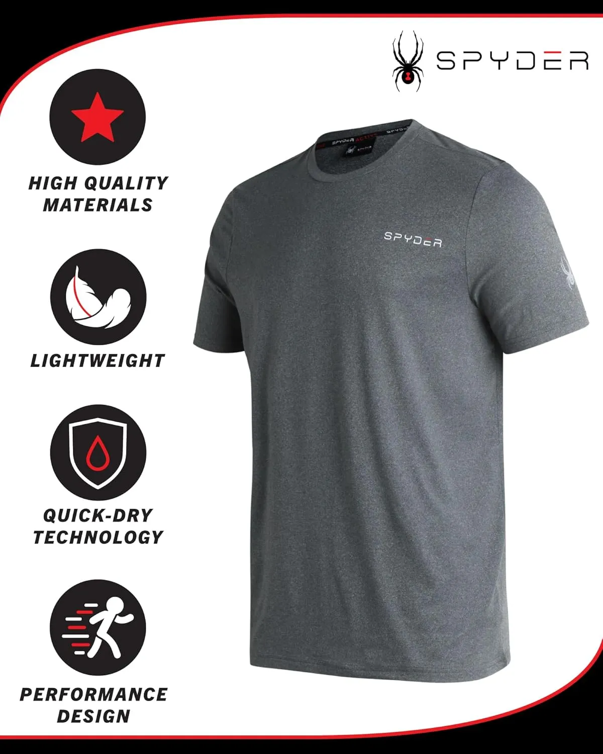 Spyder Men's Active Shirt - Fitted Short Sleeve Crewneck Performance Training Shirt - Dry Fit Workout Shirt for Men (S-XL)