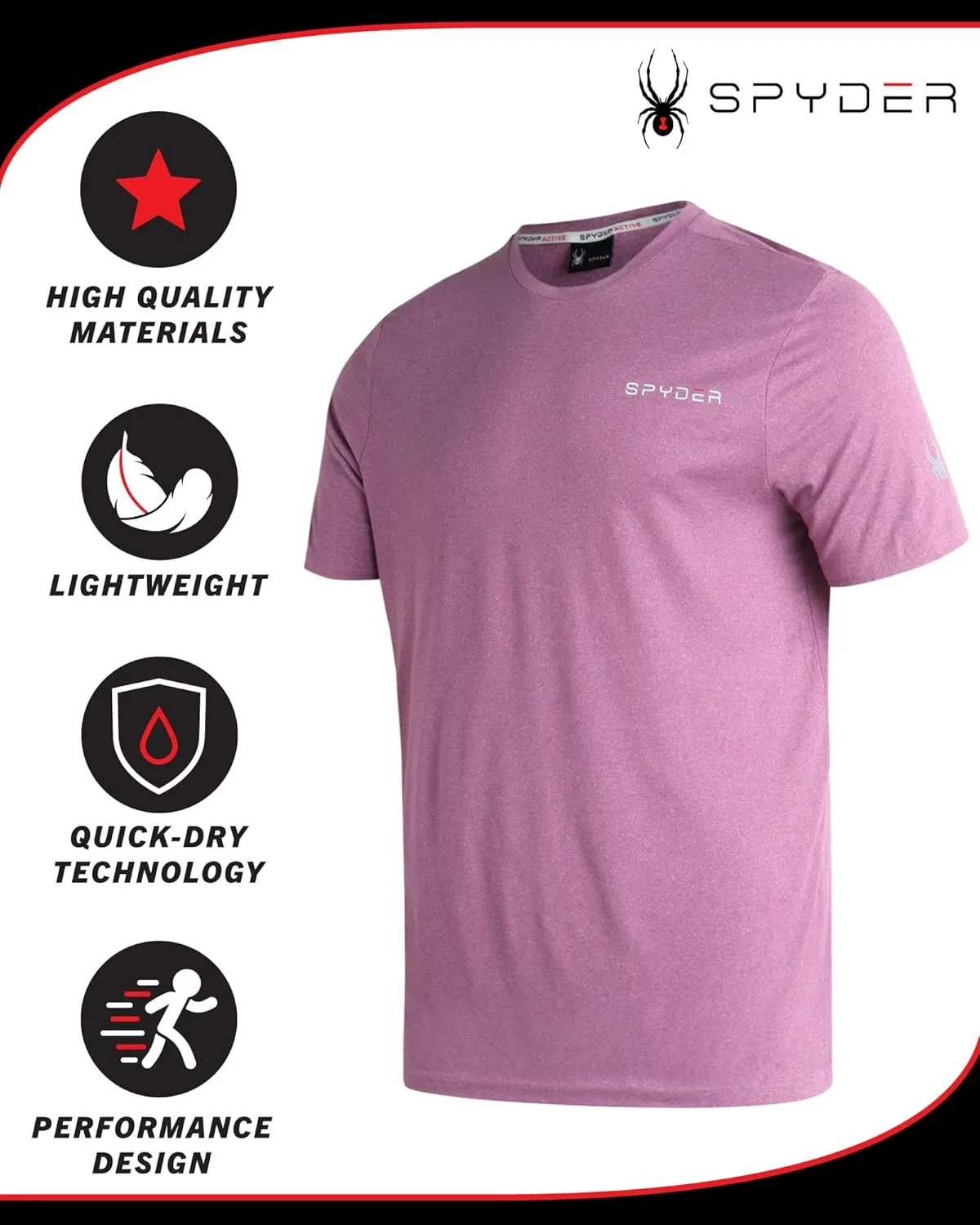 Spyder Men's Active Shirt - Fitted Short Sleeve Crewneck Performance Training Shirt - Dry Fit Workout Shirt for Men (S-XL)