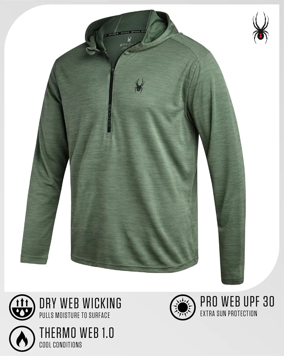 Spyder Mens Sweatshirt - Lightweight Athletic Half Zip Pullover Mens Hoodies - UPF 30  Dry Fit Long Sleeve Sun Shirts for Men