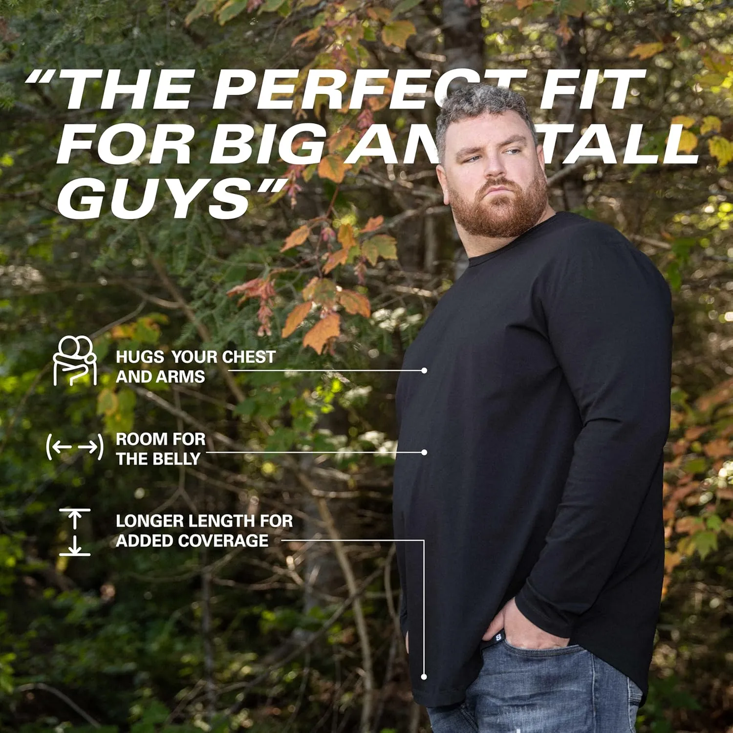 STRONGSIZE Men's Big and Tall Long Sleeve Shirts  Longer Length Long Sleeve Crewneck T-Shirt