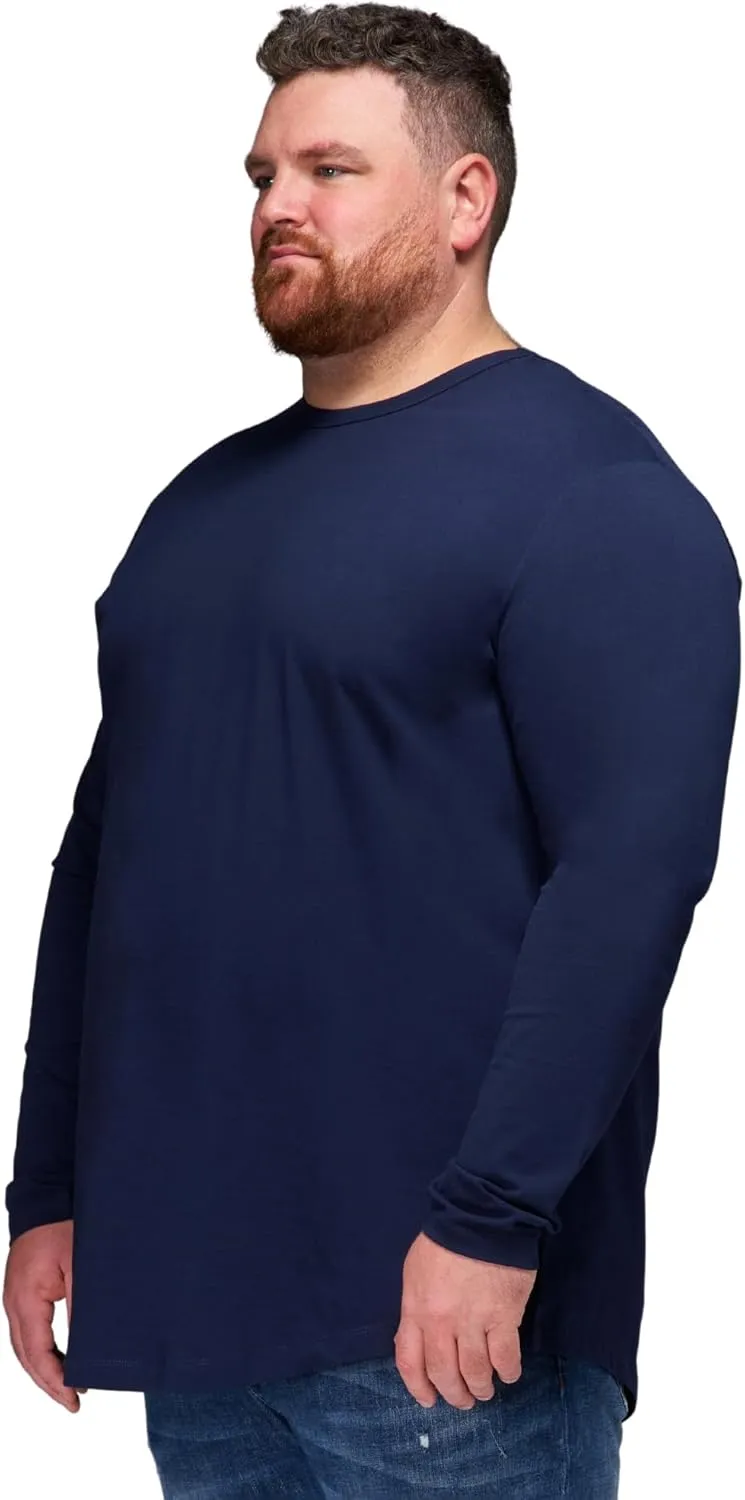 STRONGSIZE Men's Big and Tall Long Sleeve Shirts  Longer Length Long Sleeve Crewneck T-Shirt