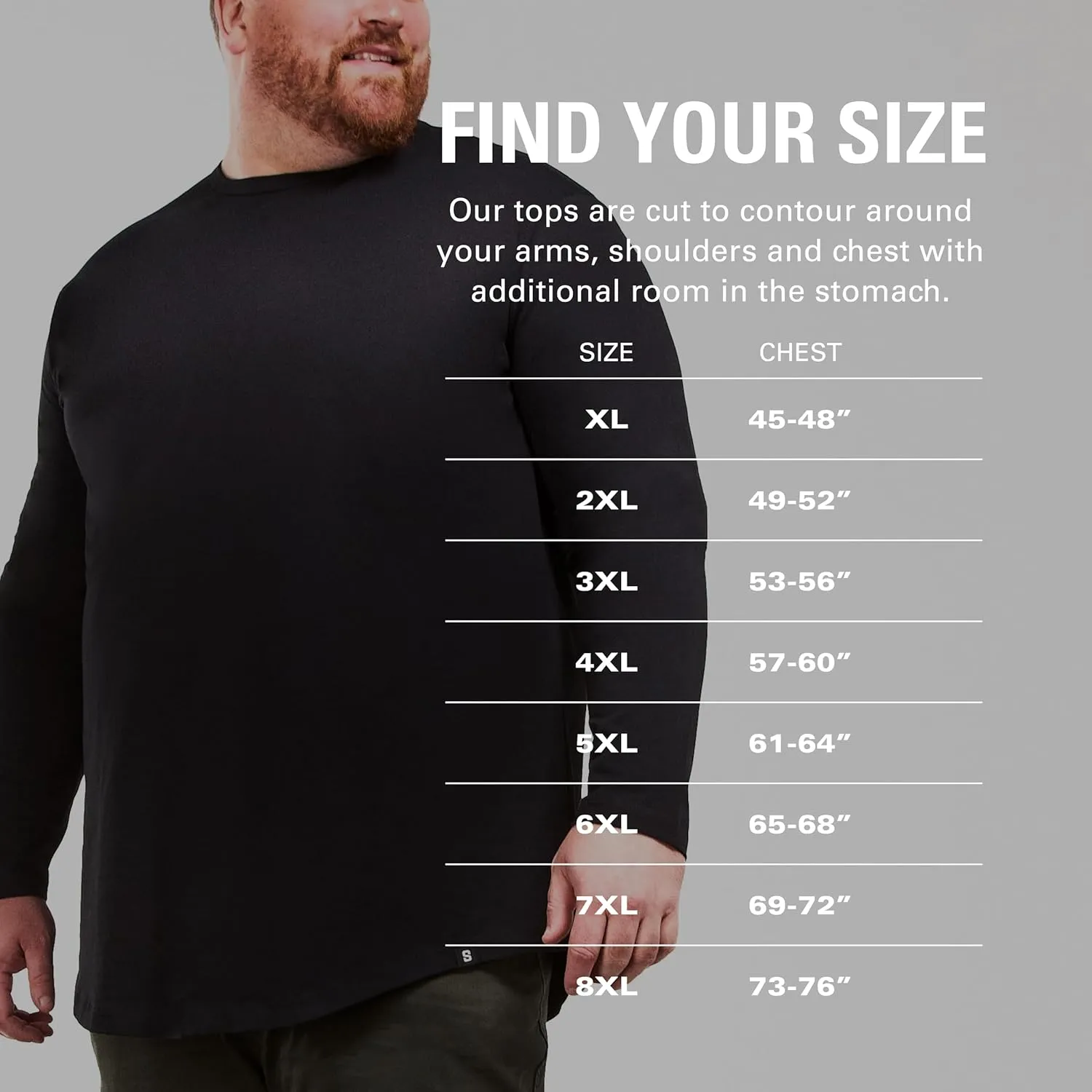 STRONGSIZE Men's Big and Tall Long Sleeve Shirts  Longer Length Long Sleeve Crewneck T-Shirt