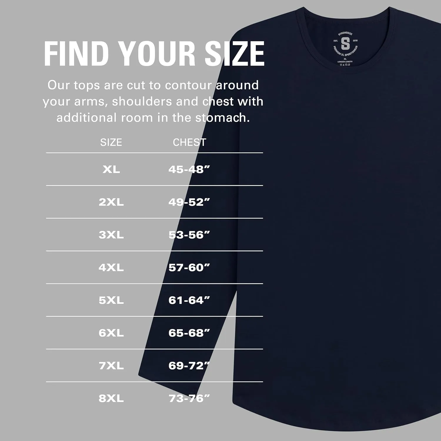 STRONGSIZE Men's Big and Tall Long Sleeve Shirts  Longer Length Long Sleeve Crewneck T-Shirt