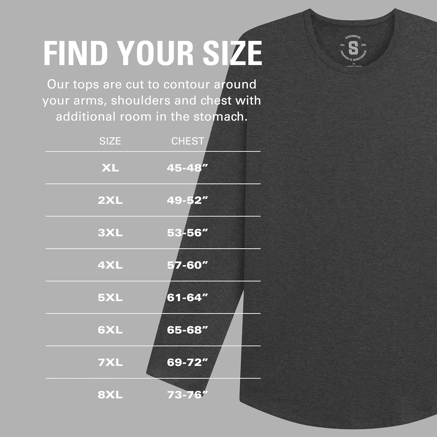 STRONGSIZE Men's Big and Tall Long Sleeve Shirts  Longer Length Long Sleeve Crewneck T-Shirt