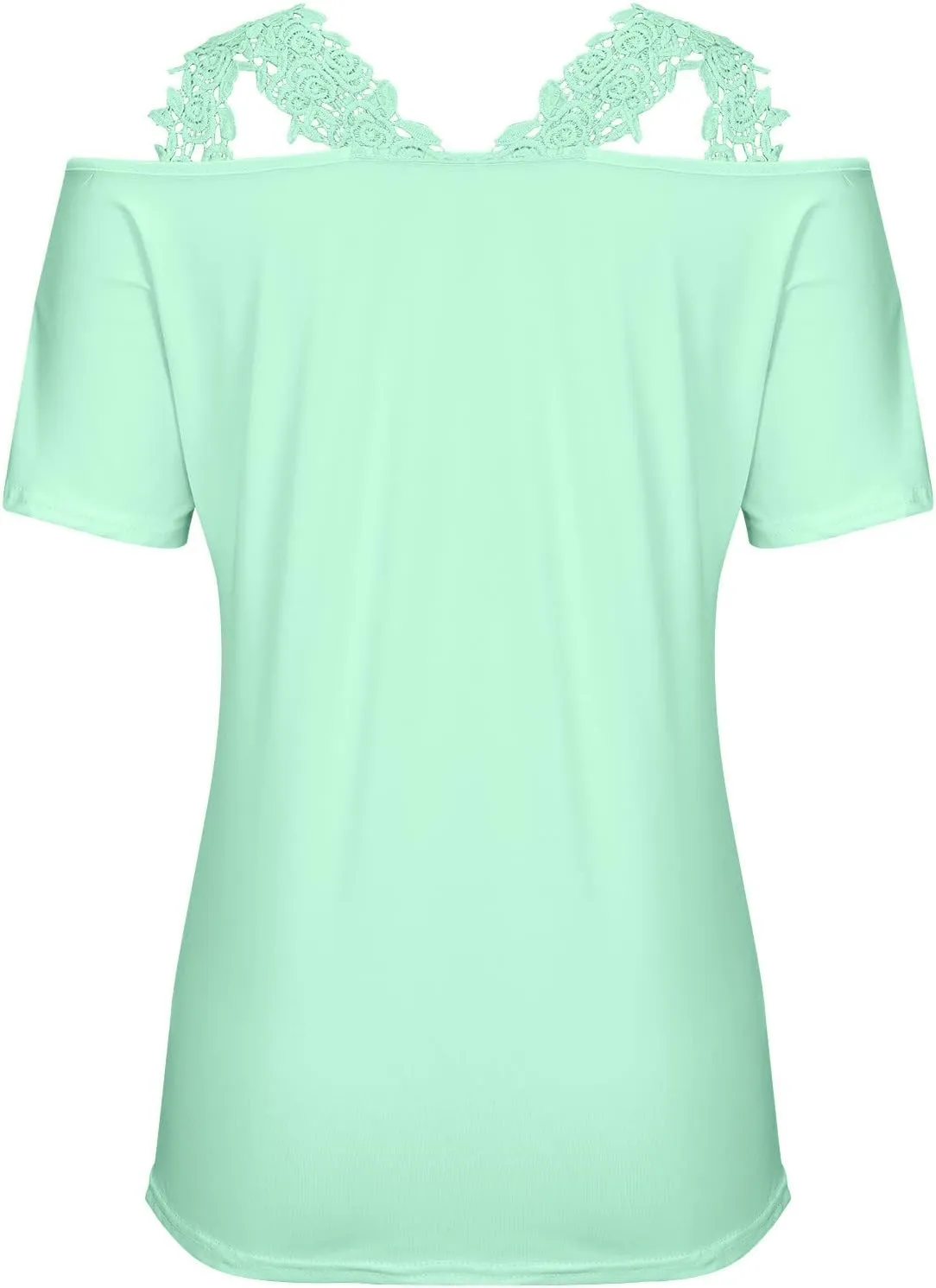 Summer Cold Shoulder Tops for Women Lace Short Sleeve V Neck Blouses Loose Casual Graphic Tee Shirts Pullover