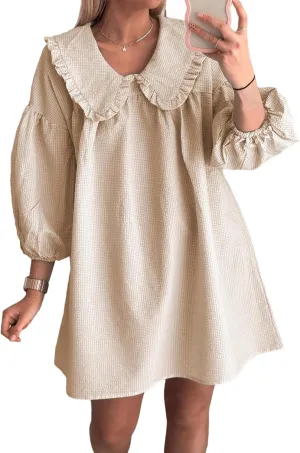 Summer Peter Pan Collar Dresses for Women 3/4 Sleeve Mini Dress Loose Fit Casual Beach Sundress Sleepwear Loungewear