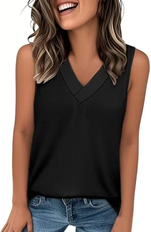 Tank Top for Women Summer V Neck T Shirts Dressy Casual Sleeveless Basic Tee Shirts Loose Vacation Beach