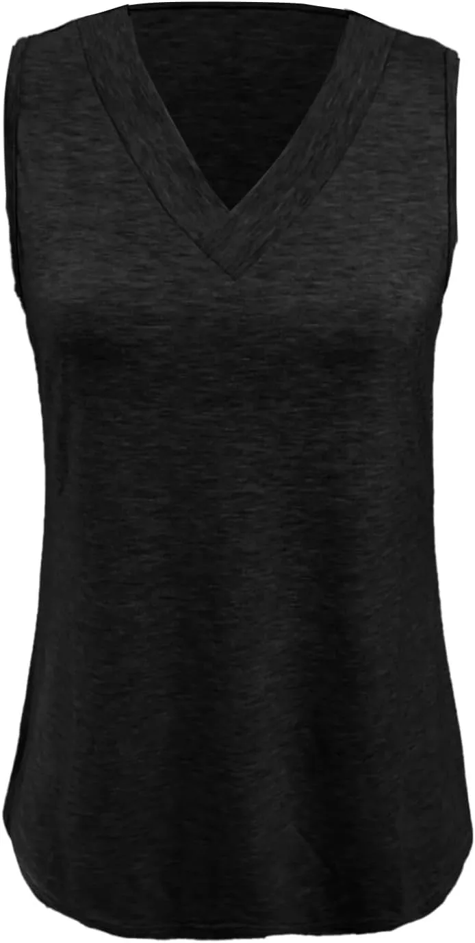 Tank Top for Women Summer V Neck T Shirts Dressy Casual Sleeveless Basic Tee Shirts Loose Vacation Beach