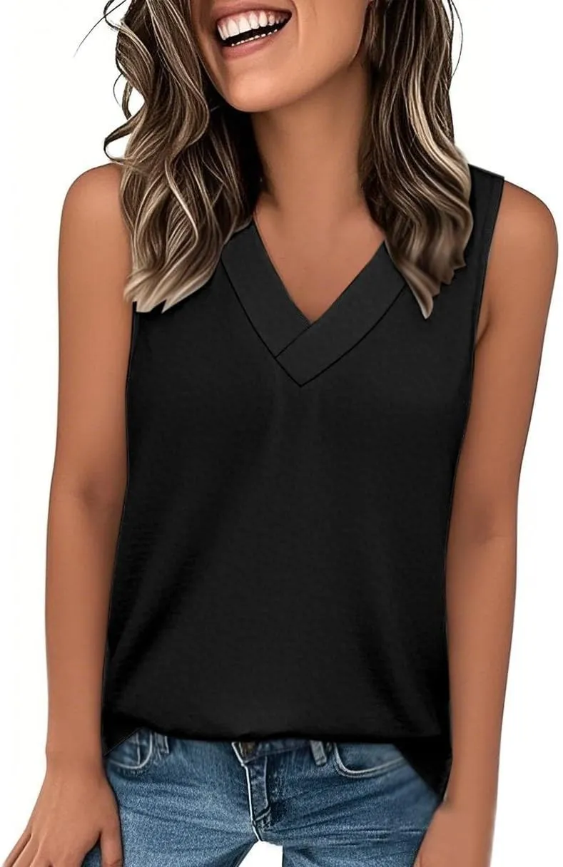 Tank Top for Women Summer V Neck T Shirts Dressy Casual Sleeveless Basic Tee Shirts Loose Vacation Beach