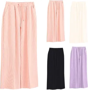 Teen Girls Cotton Linen Pants Kids Beach Travel Resort Trousers Summer High Waist Casual Wide Leg Pant