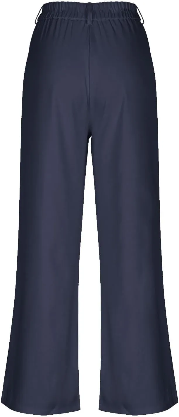 Teen Girls Dress Pants Pull On Relaxed Fit Trousers Straight Leg High Waisted Loose Fit Solid Color Pants with Pockets
