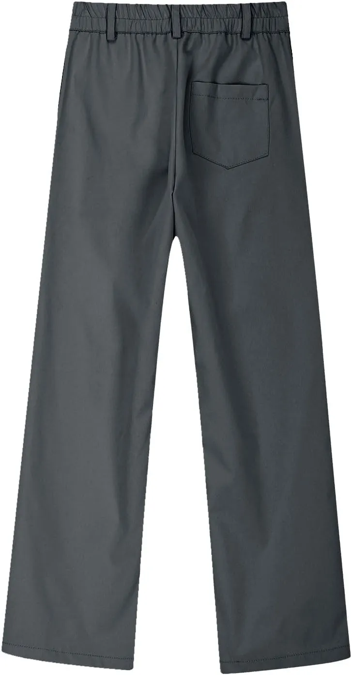 Teen Girls Straight-Fit Chino Pants Casual Stretch Flat-Front Dress Pants Elastic Waist Trousers with Pockets