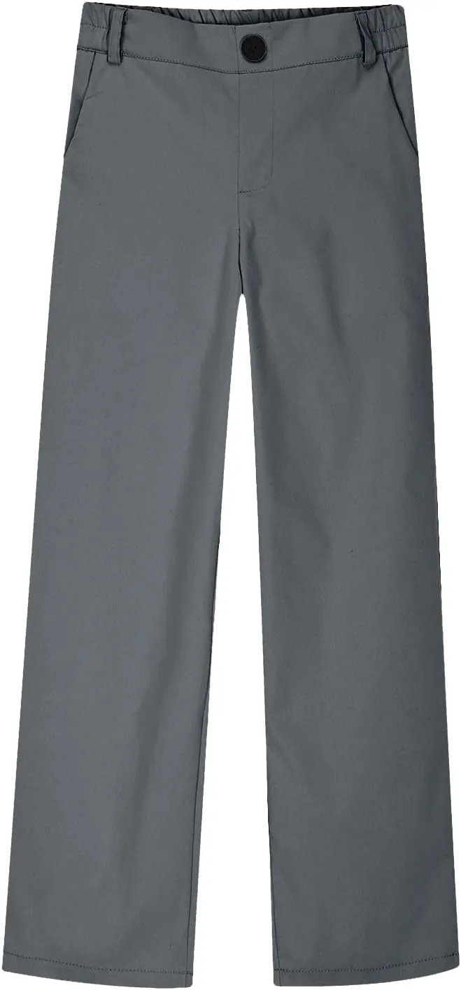Teen Girls Straight-Fit Chino Pants Casual Stretch Flat-Front Dress Pants Elastic Waist Trousers with Pockets