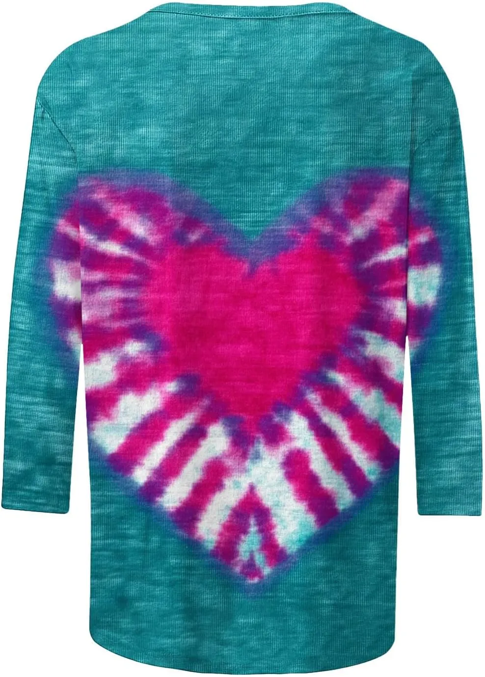 Tie Dyed Hippie Heart Shirts Womens Tops Tshirts Three Quarter 3/4 Sleeve Cute Tees Hip Hop Streetwear Apparel Clothes