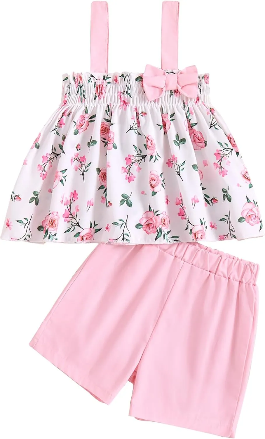 Toddler Baby Girl Clothes Smocked Sleeveless Halter Top Floral Rainbow Camisole Short Sets Spring Summer Baby Girl Outfit