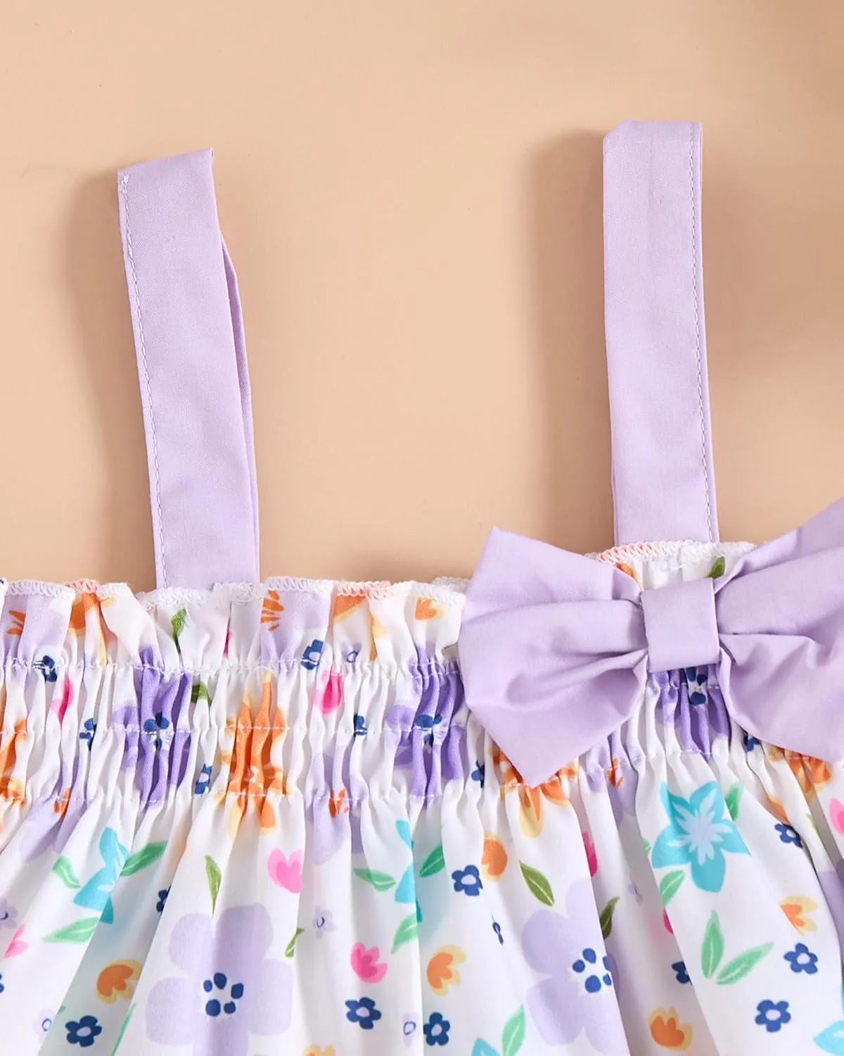 Toddler Baby Girl Clothes Smocked Sleeveless Halter Top Floral Rainbow Camisole Short Sets Spring Summer Baby Girl Outfit