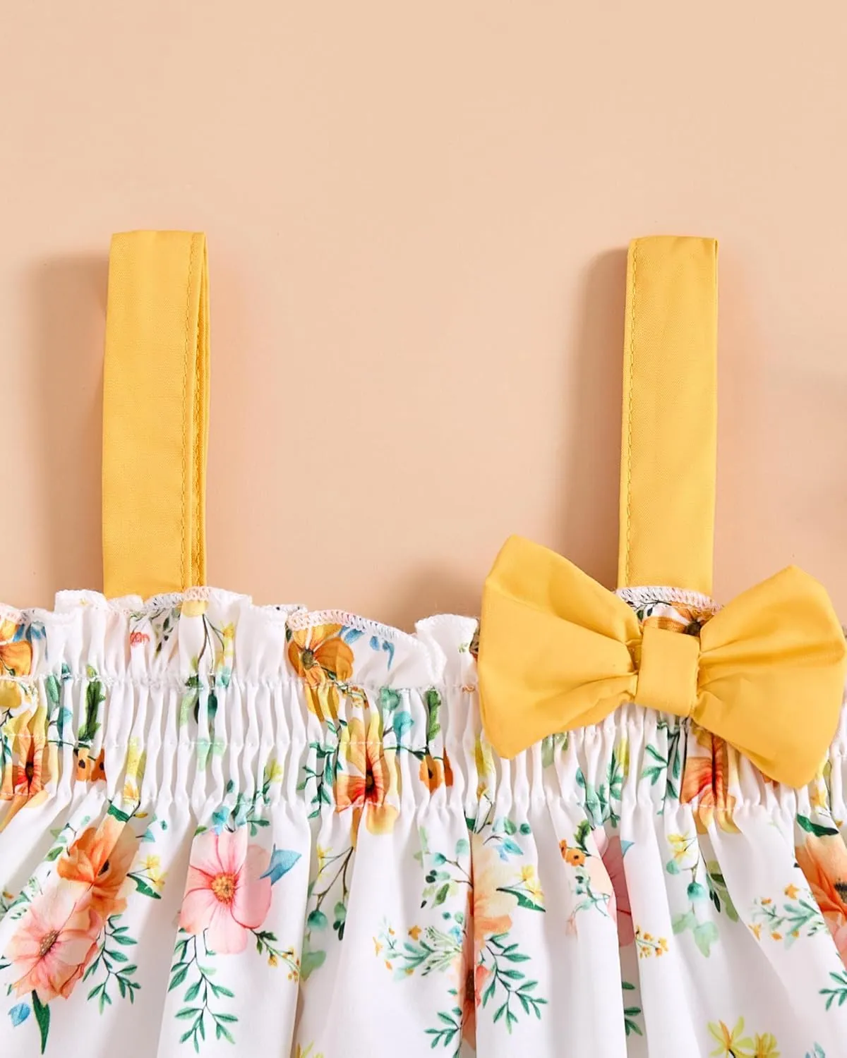 Toddler Baby Girl Clothes Smocked Sleeveless Halter Top Floral Rainbow Camisole Short Sets Spring Summer Baby Girl Outfit