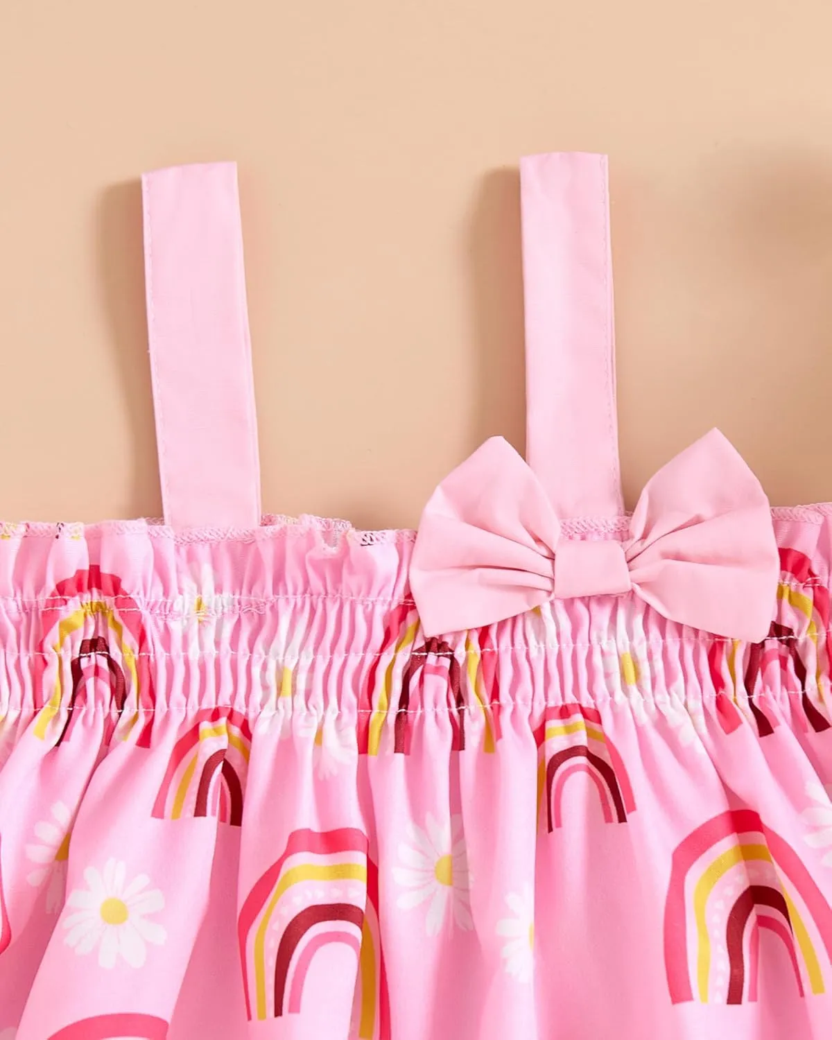 Toddler Baby Girl Clothes Smocked Sleeveless Halter Top Floral Rainbow Camisole Short Sets Spring Summer Baby Girl Outfit